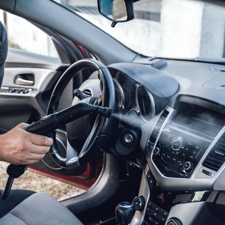 steam cleaning and disinfection of the car interior and air conditioning with a steam cleaner